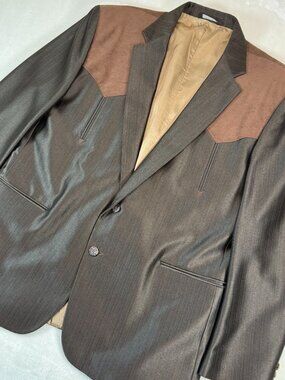 Vintage 70s Silverado Mens Western Sport Coat Blazer Jacket Brown 46R Suede Yoke